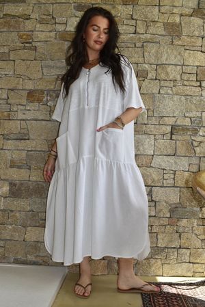 Rustic Nature Linen Blend Smock T Shirt Dress White
